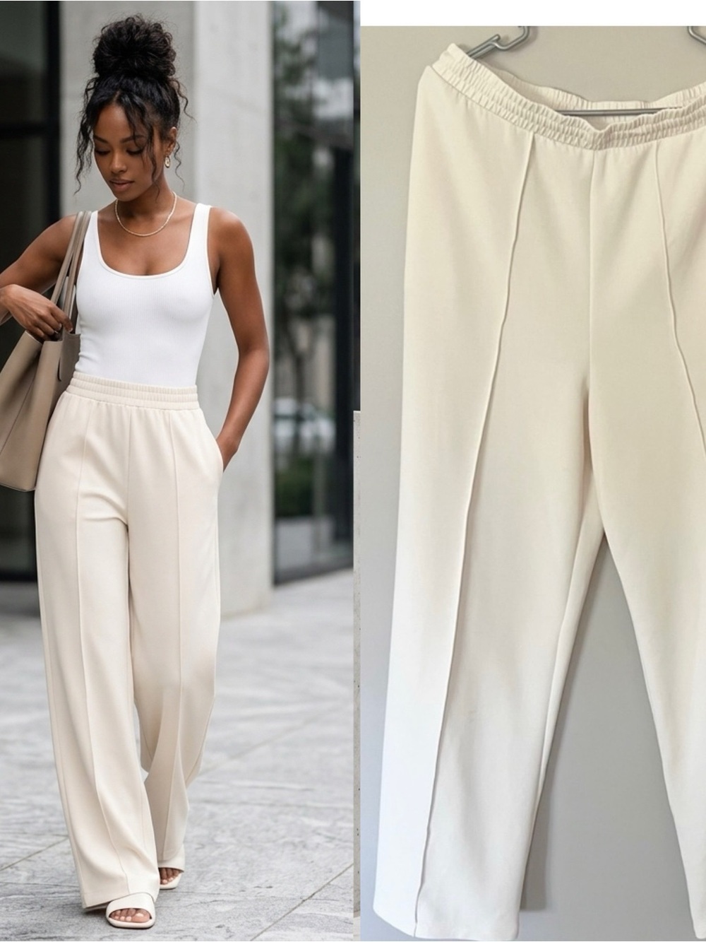 Victoria Secret Brushed Modal Wide Leg Lounge Soft Pants Large Ivory Athleisure